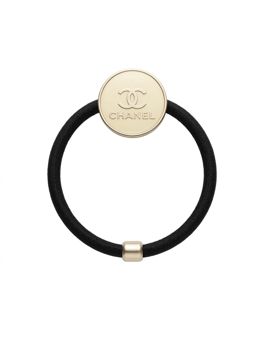 Black Elastic Bracelet with Gold CC Disc